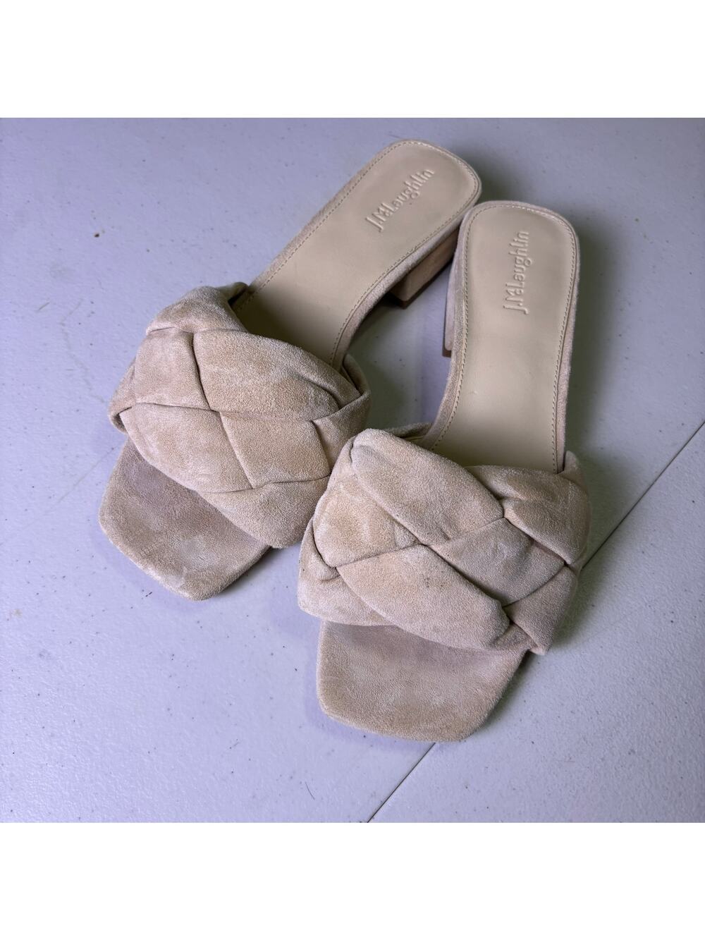 J Mclaughlin Tan Suede Sandal Hanna Heel Slip On Resort Vacation Summer Size 8.5